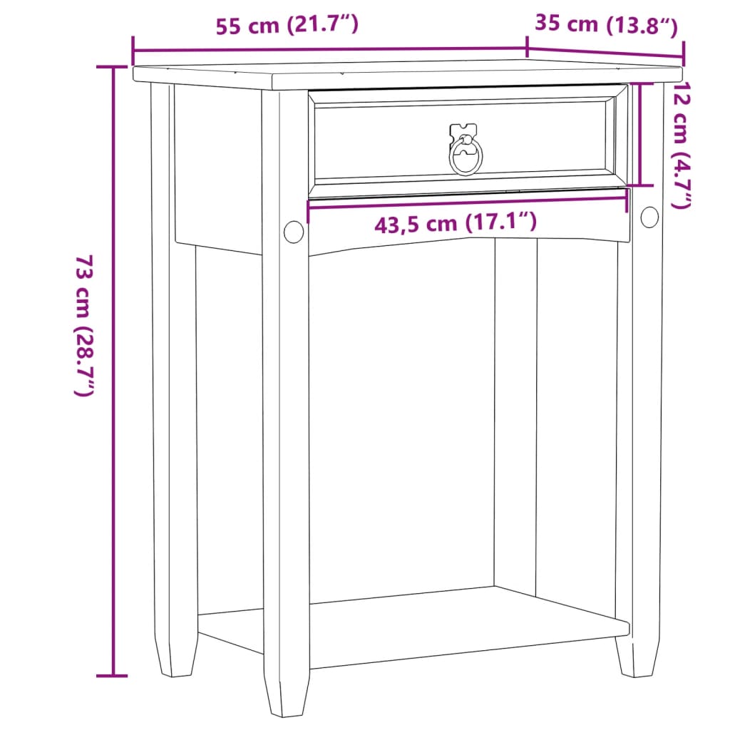 Wandtafel Corona 55x35x73 cm massief grenenhout is nu te koop bij PeponiXL, paradijselijk wonen!