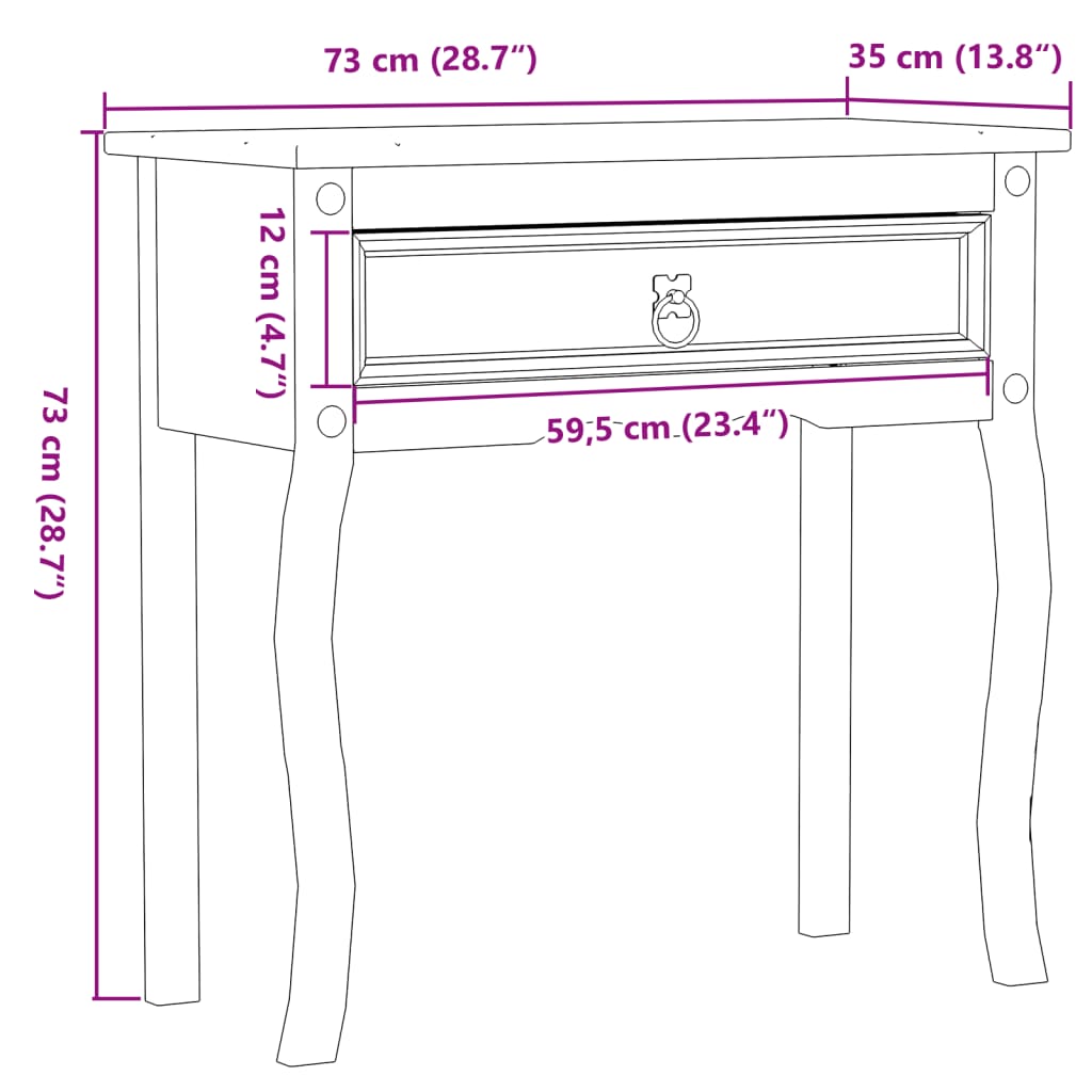 Wandtafel Corona 73x35x73 cm massief grenenhout is nu te koop bij PeponiXL, paradijselijk wonen!