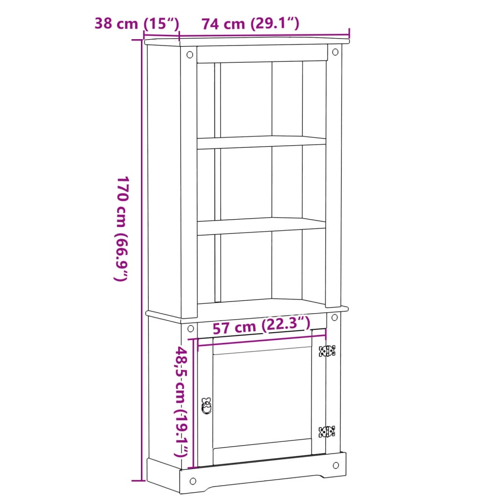 Hoge kast Corona 74x38x170 cm massief grenenhout is nu te koop bij PeponiXL, paradijselijk wonen!