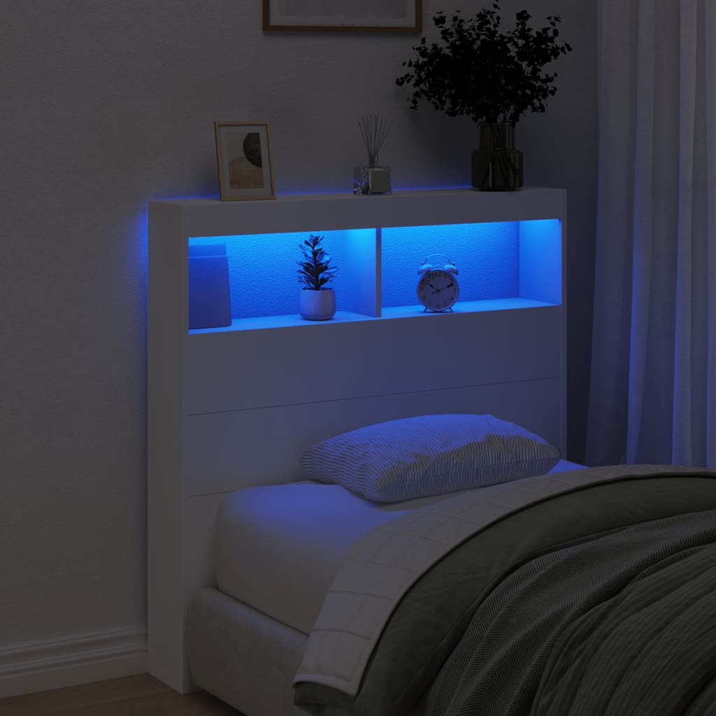 Hoofdbordkast met LED-verlichting 100x17x102 cm wit is nu te koop bij PeponiXL, paradijselijk wonen!