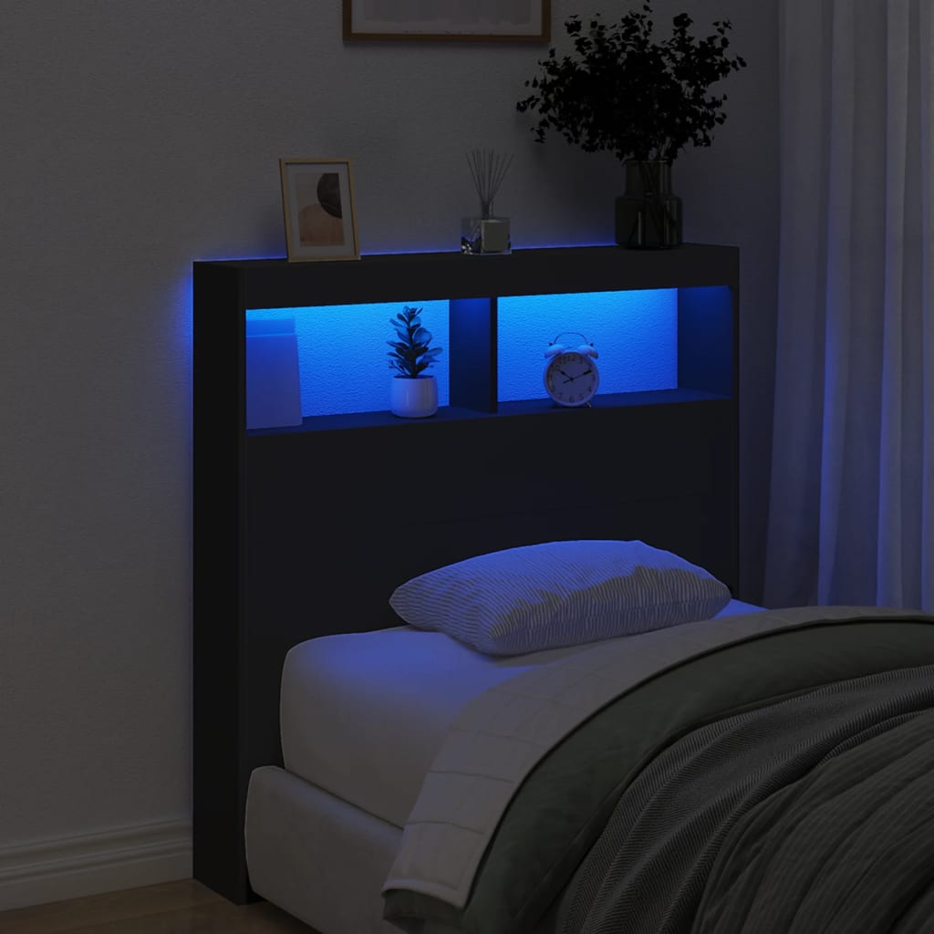 Hoofdbordkast met LED-verlichting 100x17x102 cm zwart is nu te koop bij PeponiXL, paradijselijk wonen!