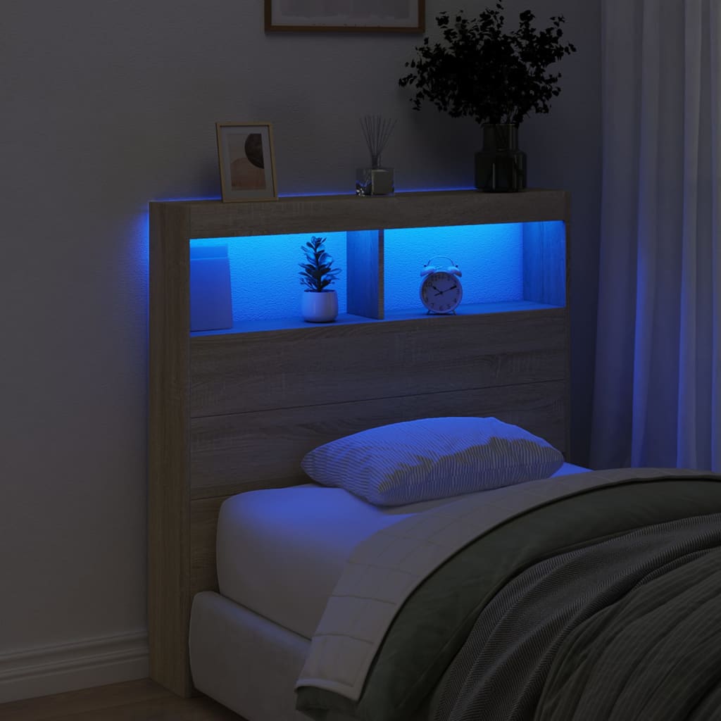 Hoofdbordkast met LED-verlichting 100x17x102 cm sonoma eiken is nu te koop bij PeponiXL, paradijselijk wonen!
