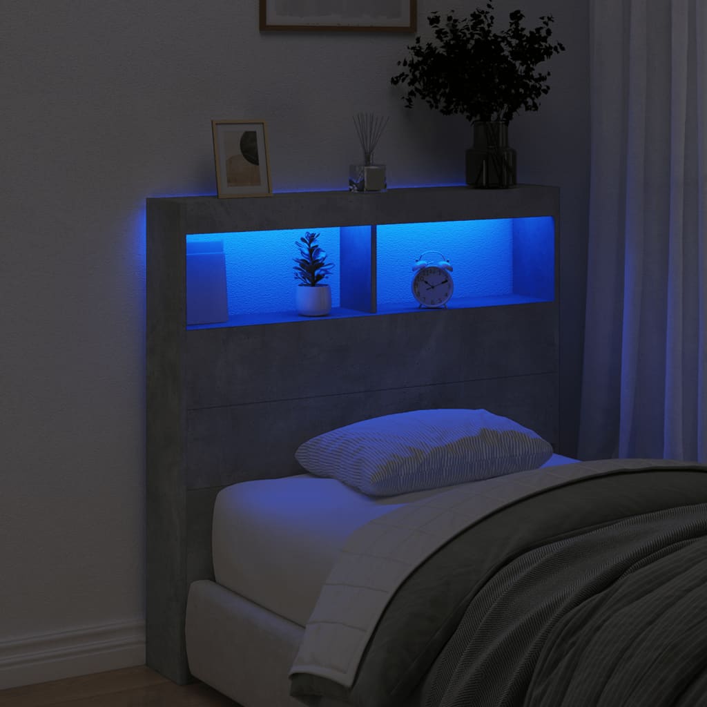 Hoofdbordkast met LED-verlichting 100x17x102 cm betongrijs is nu te koop bij PeponiXL, paradijselijk wonen!
