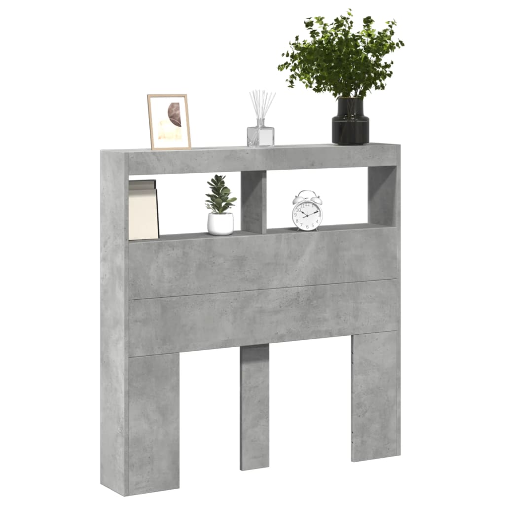 Hoofdbordkast met LED-verlichting 100x17x102 cm betongrijs is nu te koop bij PeponiXL, paradijselijk wonen!