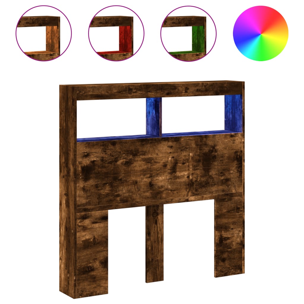 Hoofdbordkast met LED-verlichting 100x17x102 cm gerookt eiken is nu te koop bij PeponiXL, paradijselijk wonen!