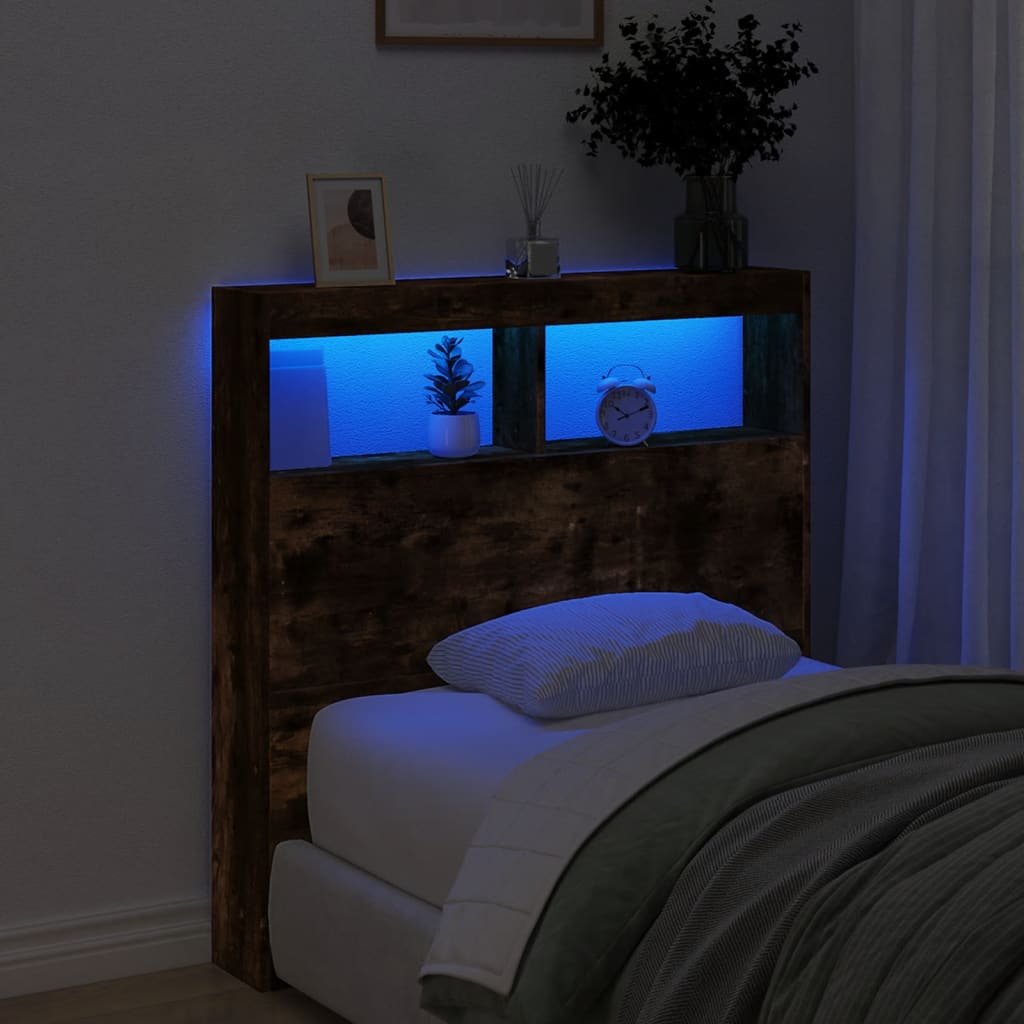 Hoofdbordkast met LED-verlichting 100x17x102 cm gerookt eiken is nu te koop bij PeponiXL, paradijselijk wonen!