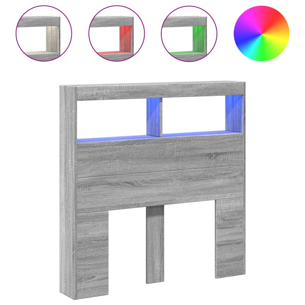 Hoofdbordkast met LED-verlichting 100x17x102 cm grijs sonoma is nu te koop bij PeponiXL, paradijselijk wonen!