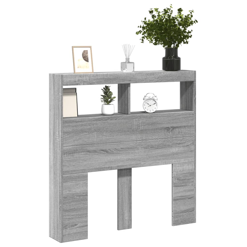Hoofdbordkast met LED-verlichting 100x17x102 cm grijs sonoma is nu te koop bij PeponiXL, paradijselijk wonen!