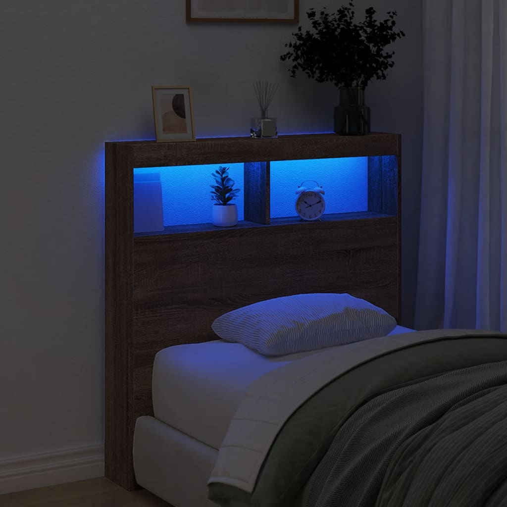 Hoofdbordkast met LED-verlichting 100x17x102 cm bruin eiken is nu te koop bij PeponiXL, paradijselijk wonen!