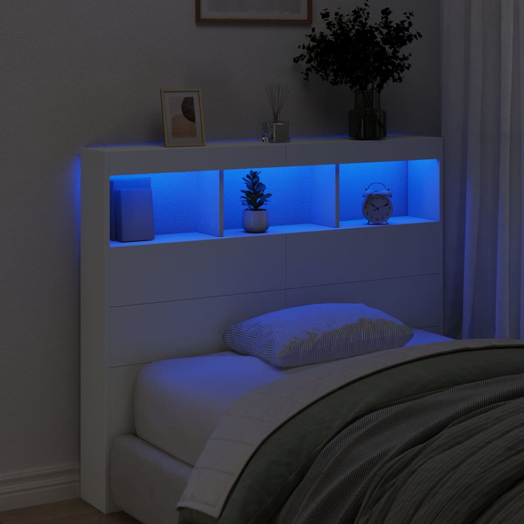 Hoofdbordkast met LED-verlichting 120x17x102 cm wit is nu te koop bij PeponiXL, paradijselijk wonen!