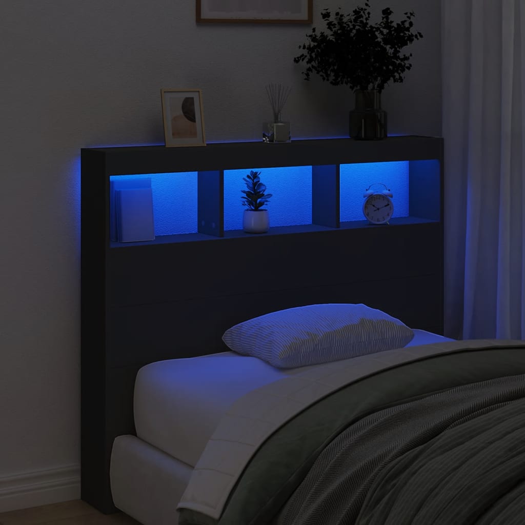 Hoofdbordkast met LED-verlichting 120x17x102 cm zwart is nu te koop bij PeponiXL, paradijselijk wonen!
