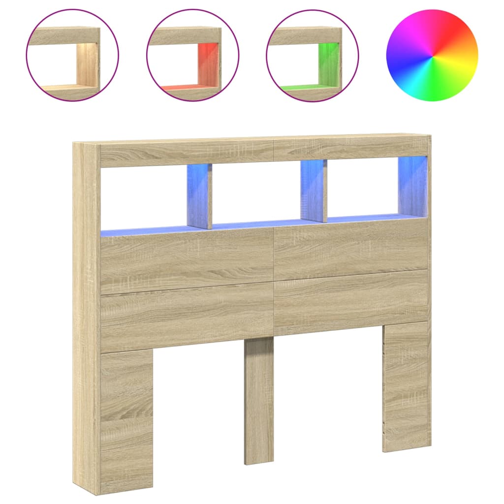Hoofdbordkast met LED-verlichting 120x17x102 cm sonoma eiken is nu te koop bij PeponiXL, paradijselijk wonen!