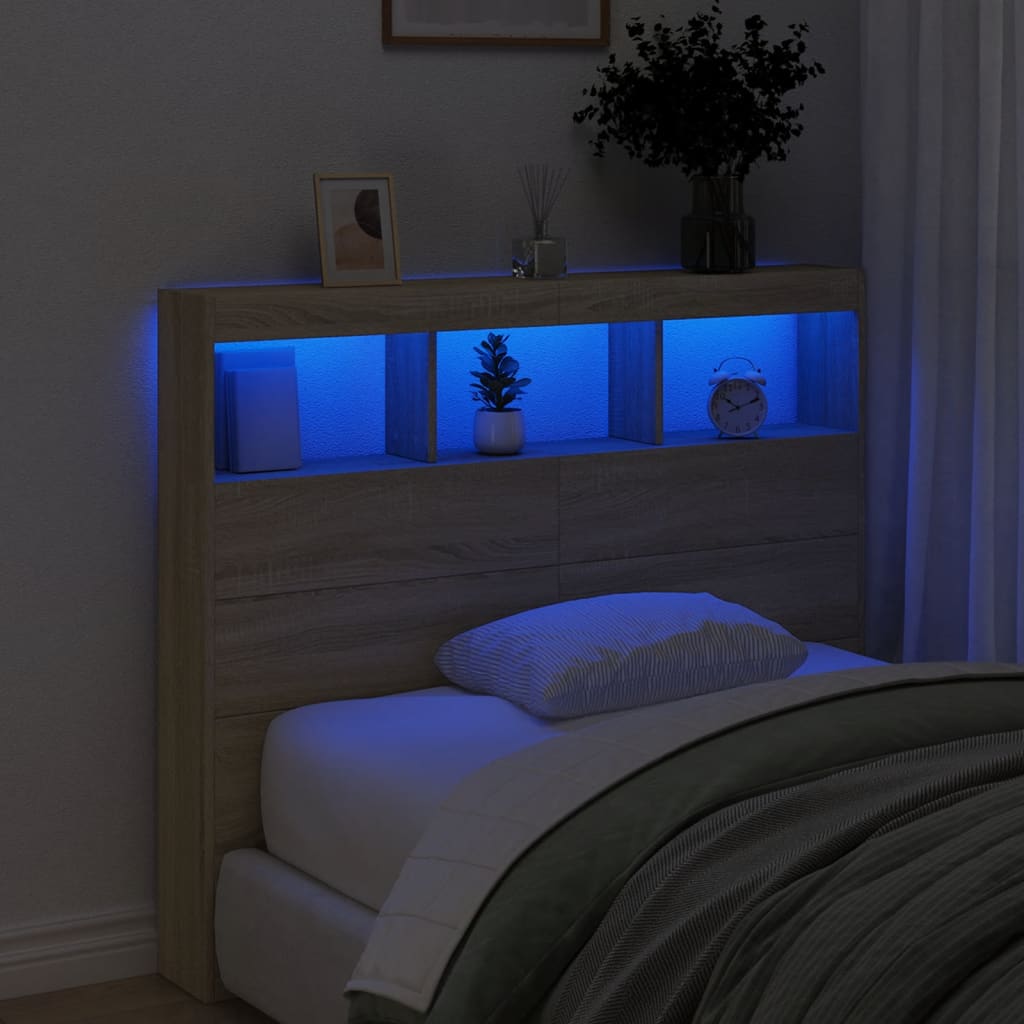 Hoofdbordkast met LED-verlichting 120x17x102 cm sonoma eiken is nu te koop bij PeponiXL, paradijselijk wonen!