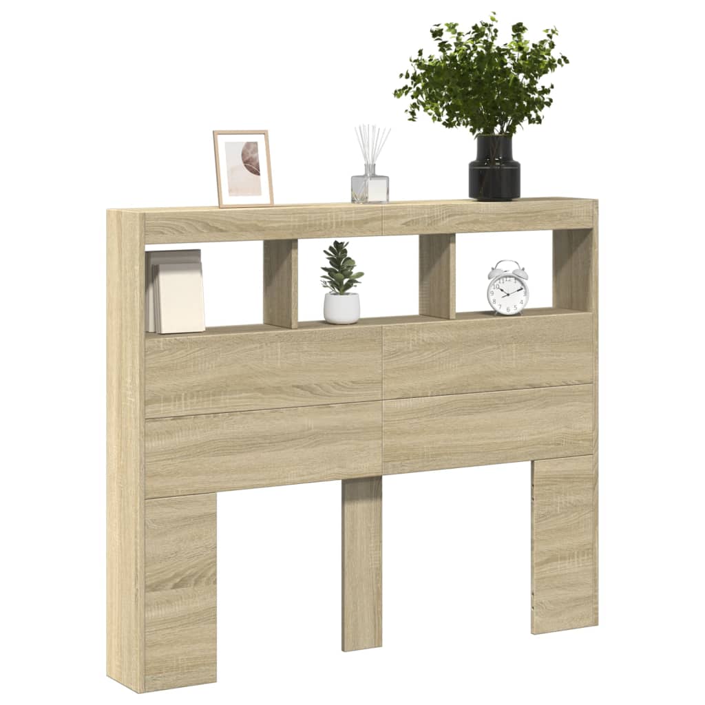 Hoofdbordkast met LED-verlichting 120x17x102 cm sonoma eiken is nu te koop bij PeponiXL, paradijselijk wonen!