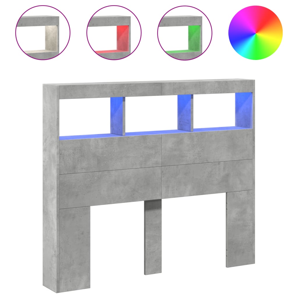 Hoofdbordkast met LED-verlichting 120x17x102 cm betongrijs is nu te koop bij PeponiXL, paradijselijk wonen!