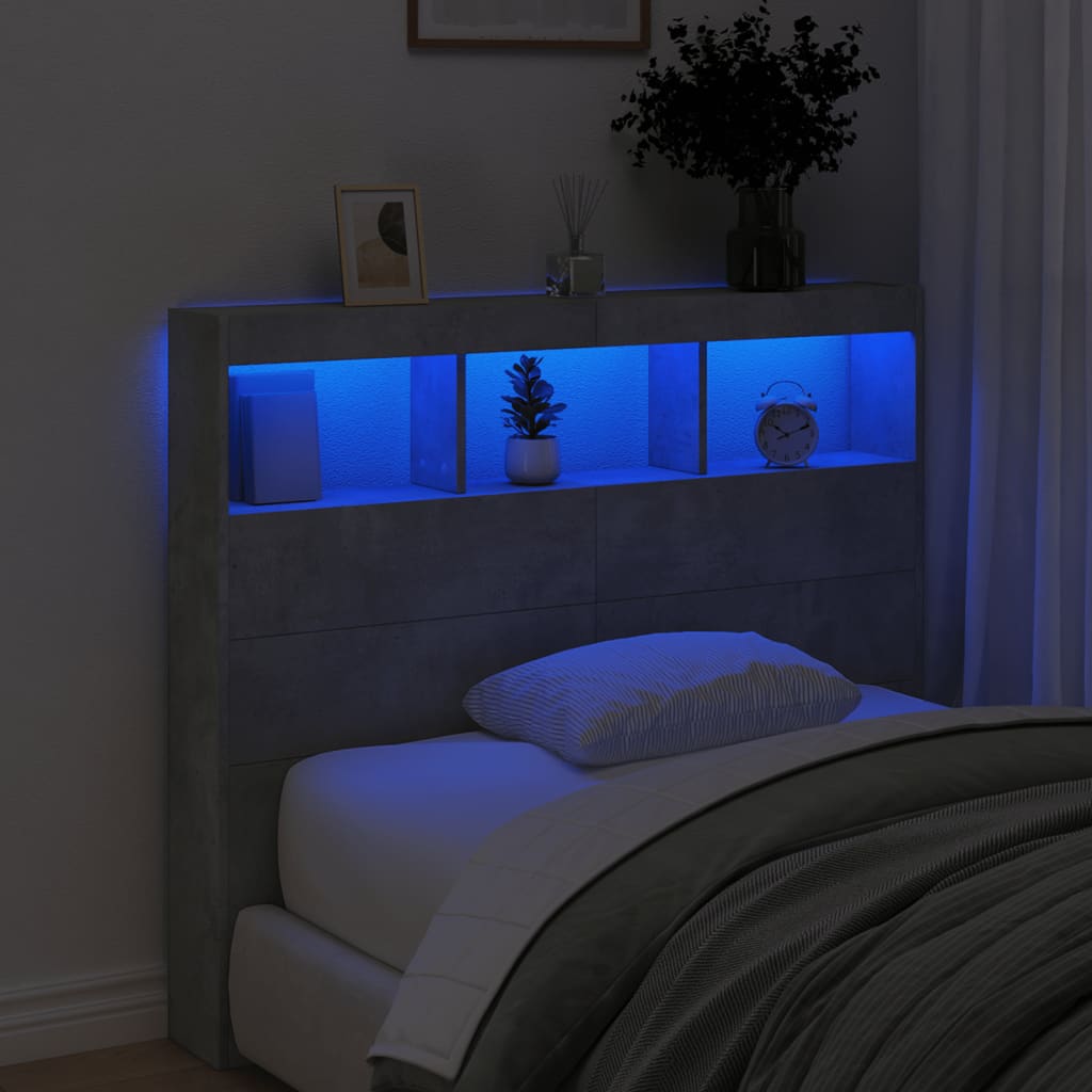 Hoofdbordkast met LED-verlichting 120x17x102 cm betongrijs is nu te koop bij PeponiXL, paradijselijk wonen!