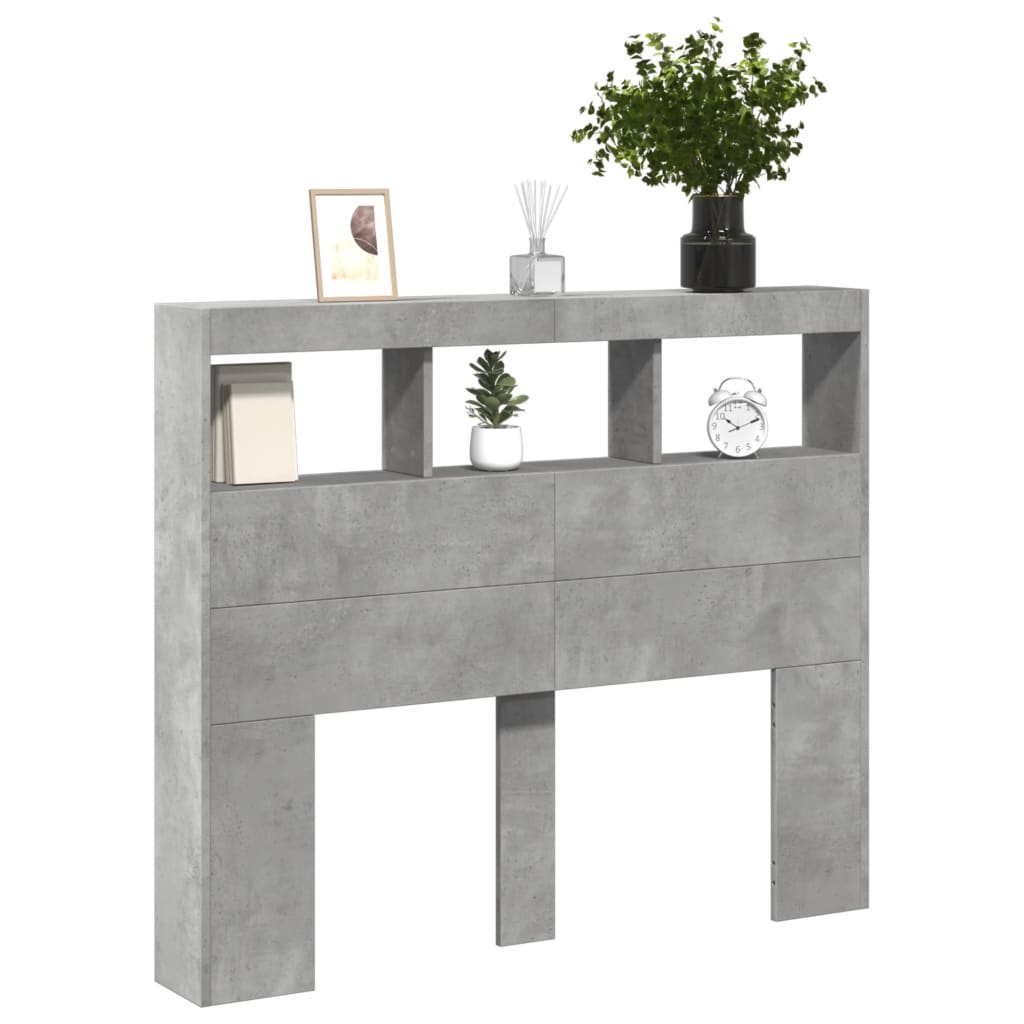 Hoofdbordkast met LED-verlichting 120x17x102 cm betongrijs is nu te koop bij PeponiXL, paradijselijk wonen!