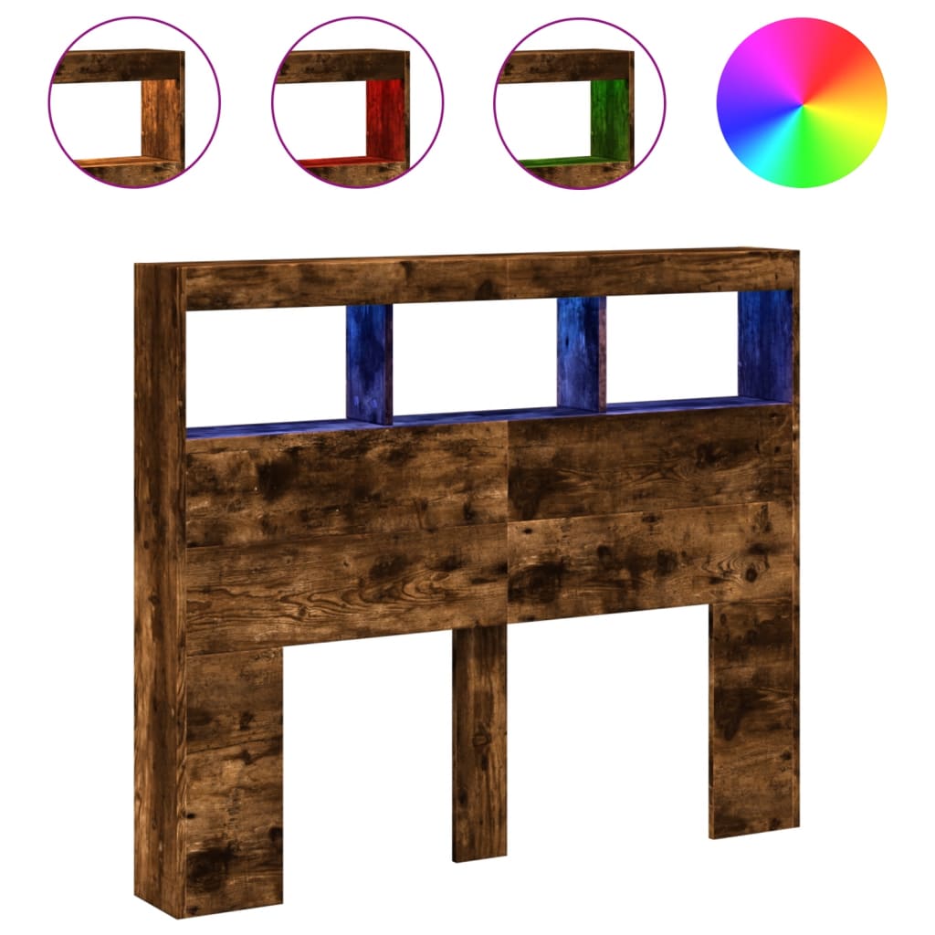 Hoofdbordkast met LED-verlichting 120x17x102 cm gerookt eiken is nu te koop bij PeponiXL, paradijselijk wonen!