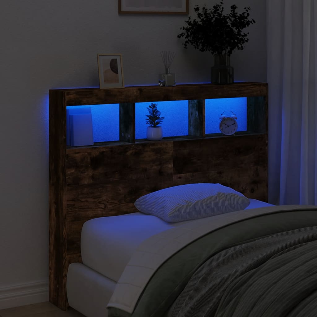 Hoofdbordkast met LED-verlichting 120x17x102 cm gerookt eiken is nu te koop bij PeponiXL, paradijselijk wonen!