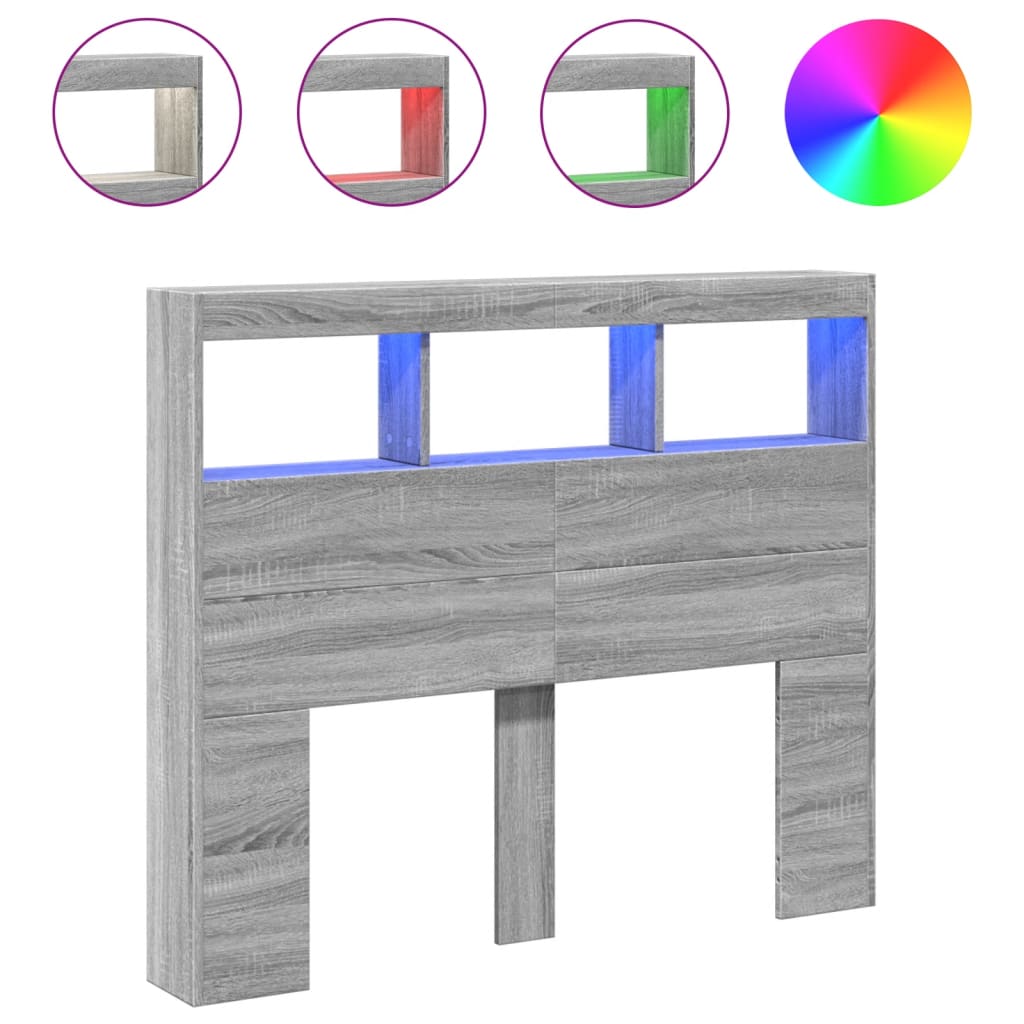 Hoofdbordkast met LED-verlichting 120x17x102 cm grijs sonoma is nu te koop bij PeponiXL, paradijselijk wonen!