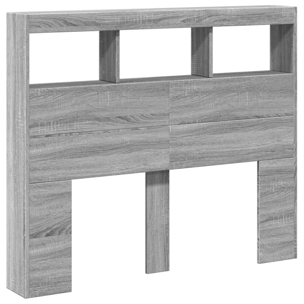 Hoofdbordkast met LED-verlichting 120x17x102 cm grijs sonoma is nu te koop bij PeponiXL, paradijselijk wonen!