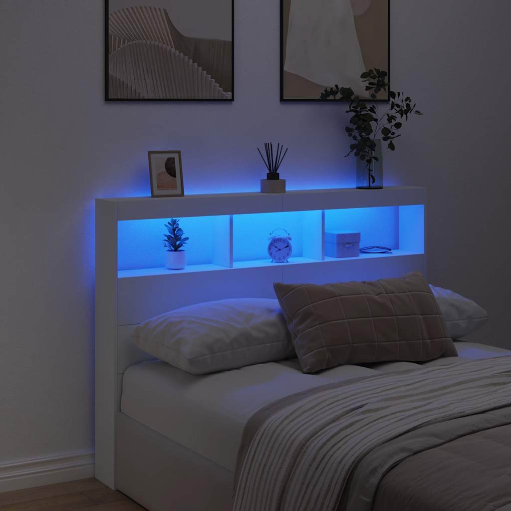 Hoofdbordkast met LED-verlichting 140x17x102 cm wit is nu te koop bij PeponiXL, paradijselijk wonen!