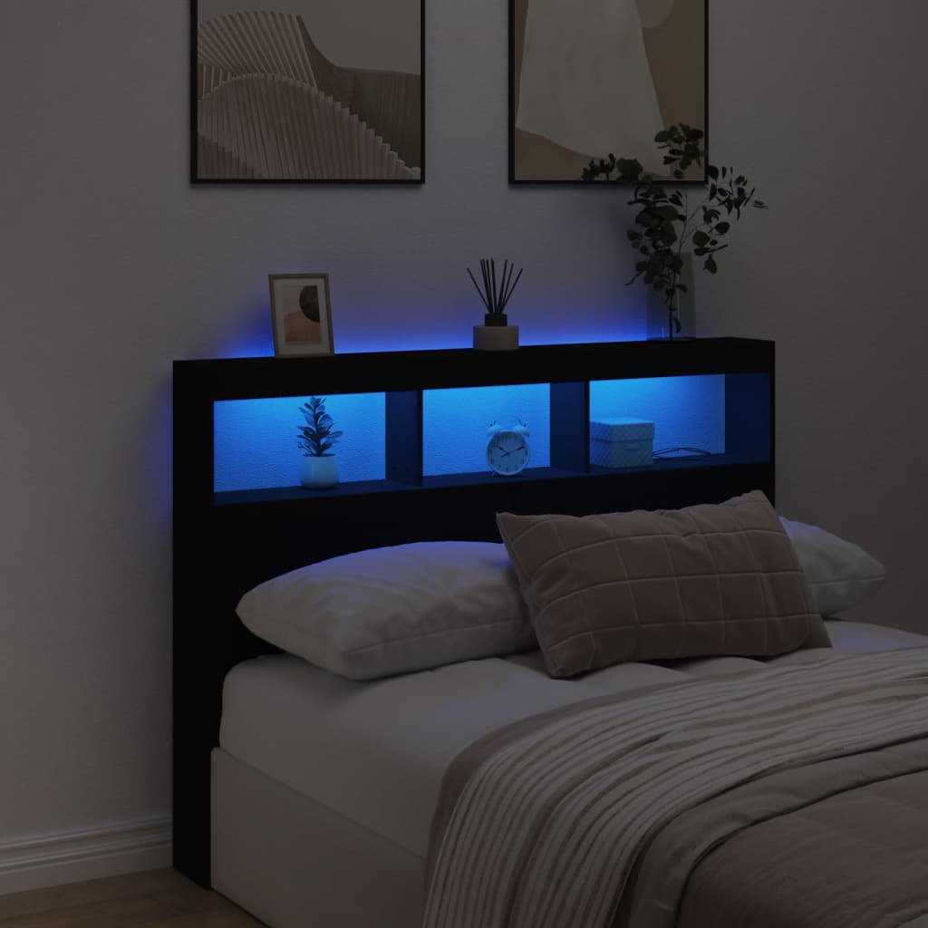 Hoofdbordkast met LED-verlichting 140x17x102 cm zwart is nu te koop bij PeponiXL, paradijselijk wonen!