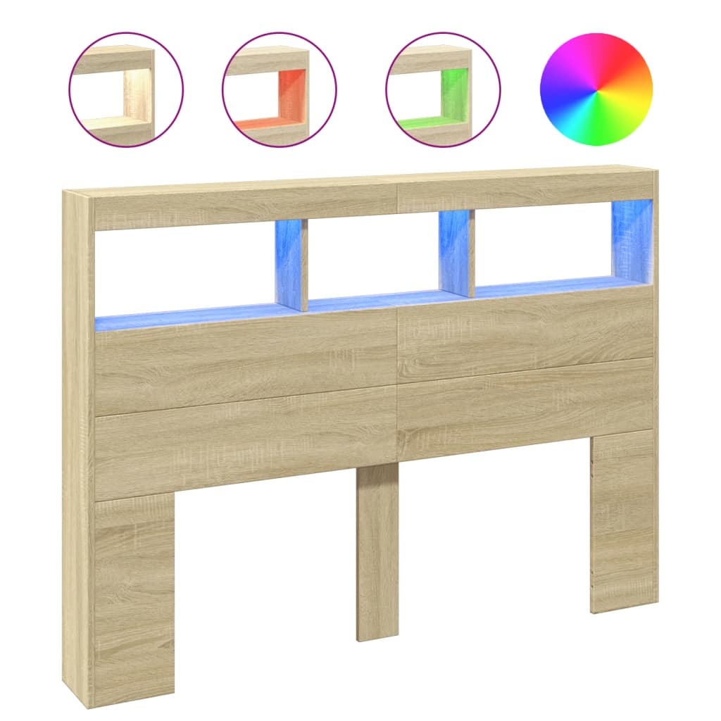 Hoofdbordkast met LED-verlichting 140x17x102 cm sonoma eiken is nu te koop bij PeponiXL, paradijselijk wonen!