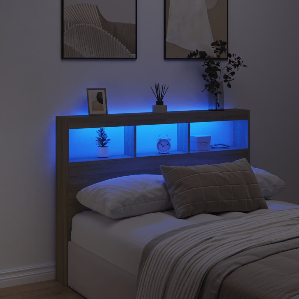 Hoofdbordkast met LED-verlichting 140x17x102 cm sonoma eiken is nu te koop bij PeponiXL, paradijselijk wonen!