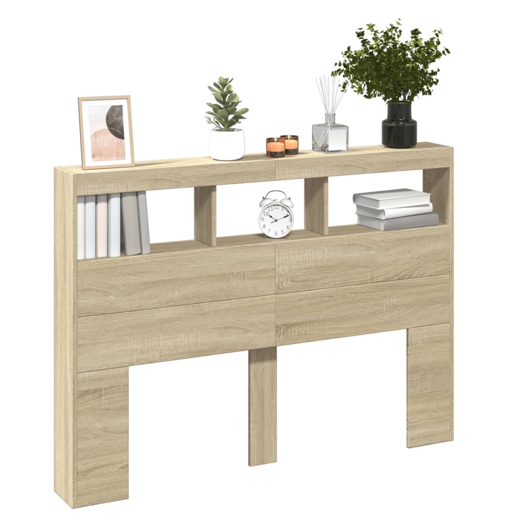 Hoofdbordkast met LED-verlichting 140x17x102 cm sonoma eiken is nu te koop bij PeponiXL, paradijselijk wonen!