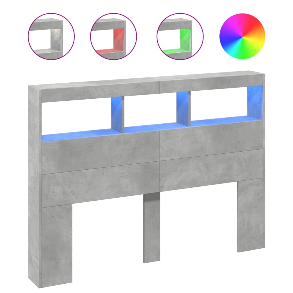 Hoofdbordkast met LED-verlichting 140x17x102 cm betongrijs is nu te koop bij PeponiXL, paradijselijk wonen!
