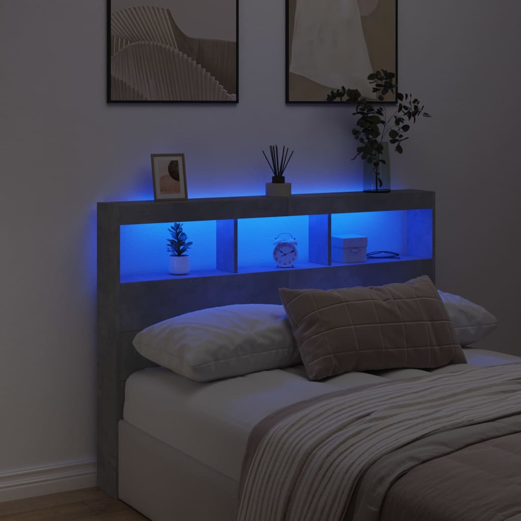 Hoofdbordkast met LED-verlichting 140x17x102 cm betongrijs is nu te koop bij PeponiXL, paradijselijk wonen!