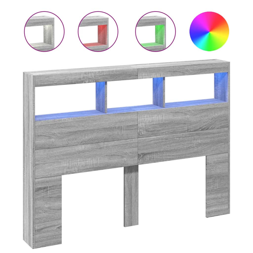 Hoofdbordkast met LED-verlichting 140x17x102 cm grijs sonoma is nu te koop bij PeponiXL, paradijselijk wonen!