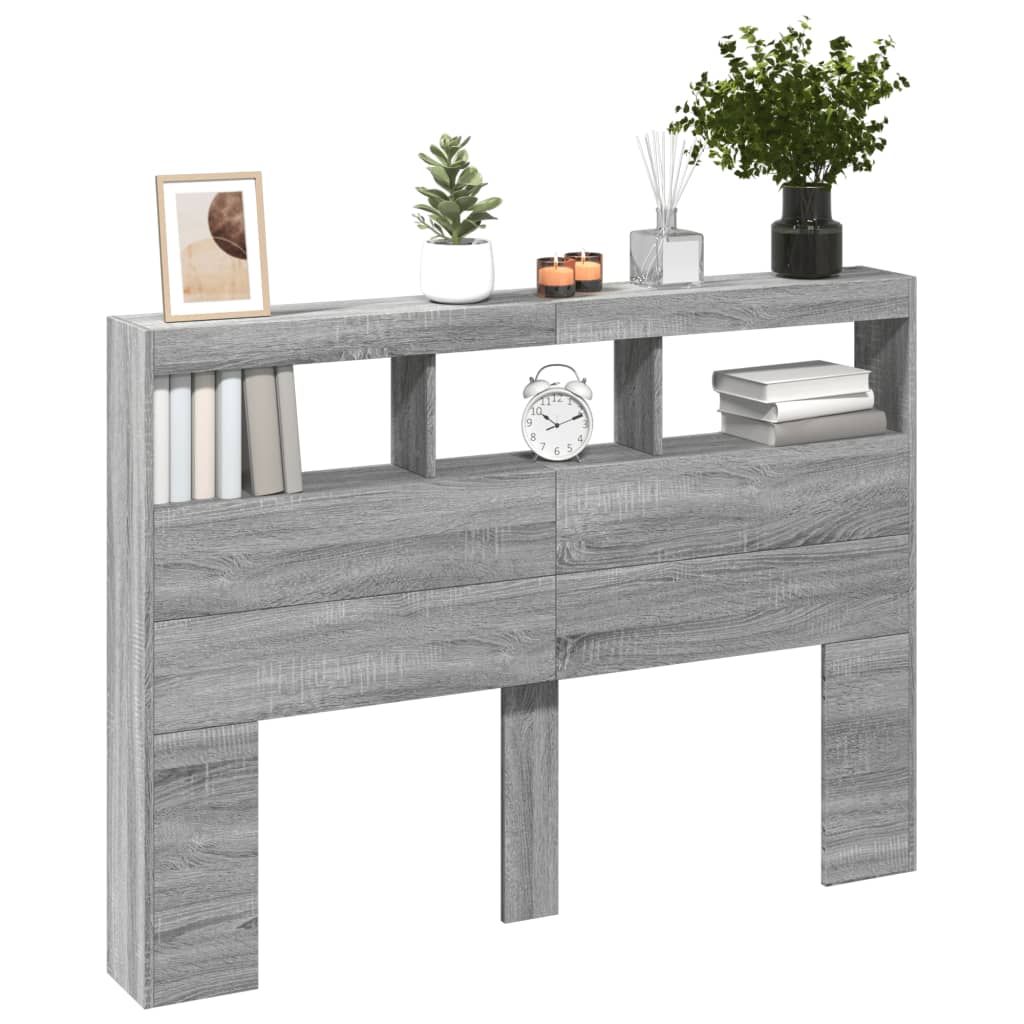 Hoofdbordkast met LED-verlichting 140x17x102 cm grijs sonoma is nu te koop bij PeponiXL, paradijselijk wonen!