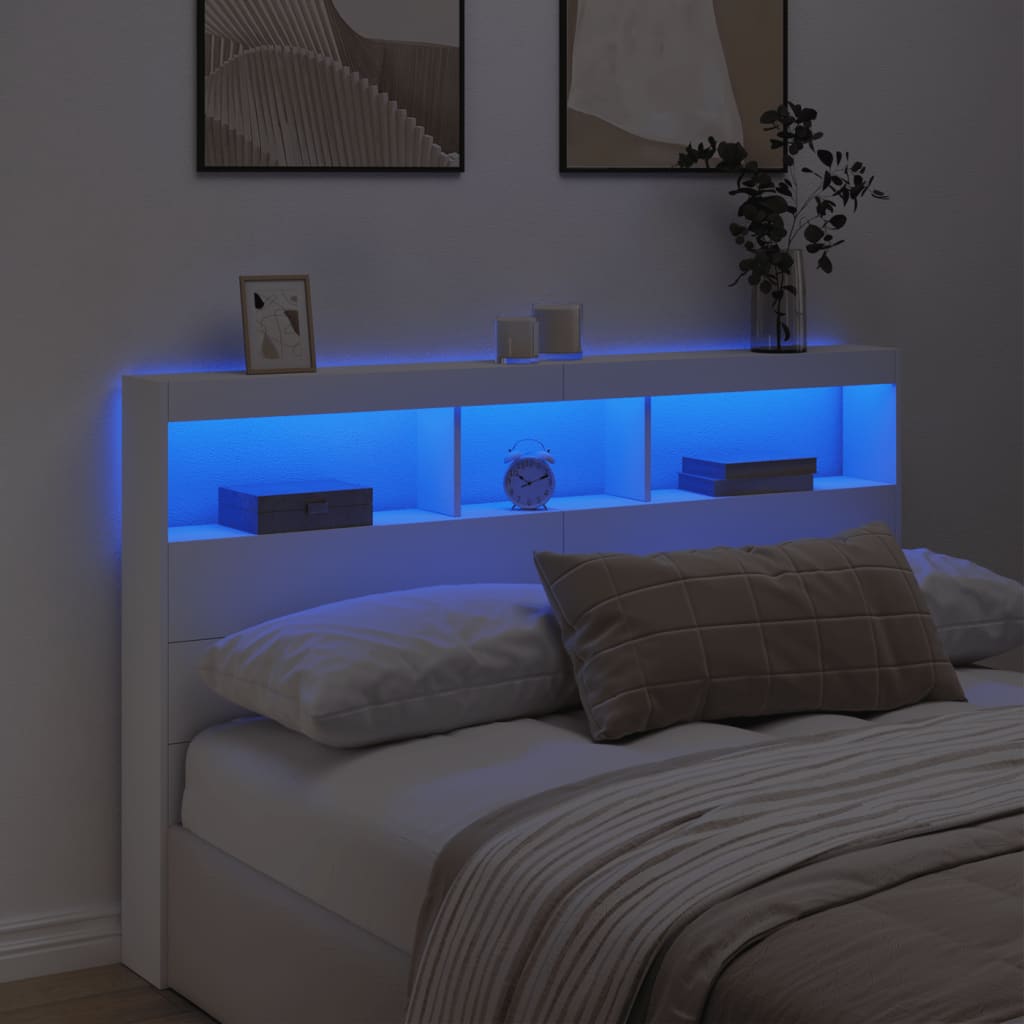 Hoofdbordkast met LED-verlichting 160x17x102 cm wit is nu te koop bij PeponiXL, paradijselijk wonen!