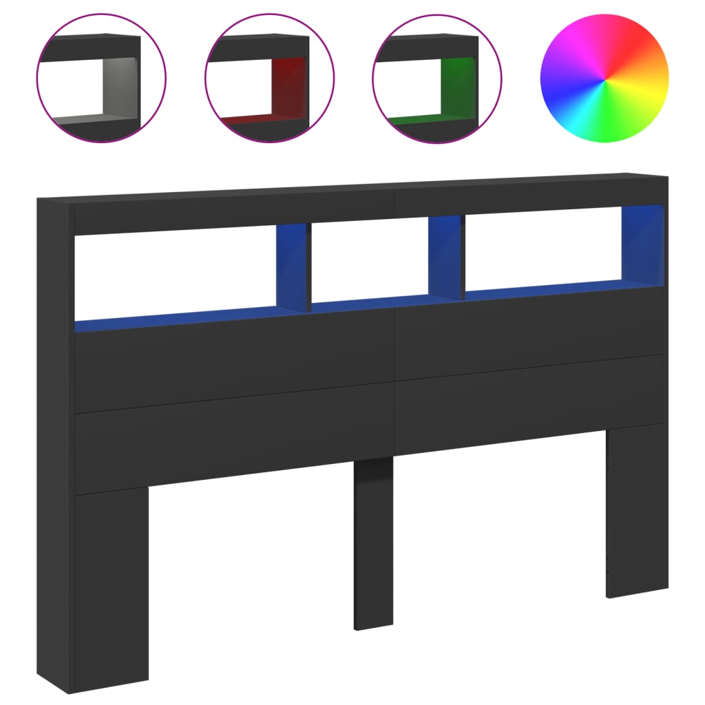 Hoofdbordkast met LED-verlichting 160x17x102 cm zwart is nu te koop bij PeponiXL, paradijselijk wonen!