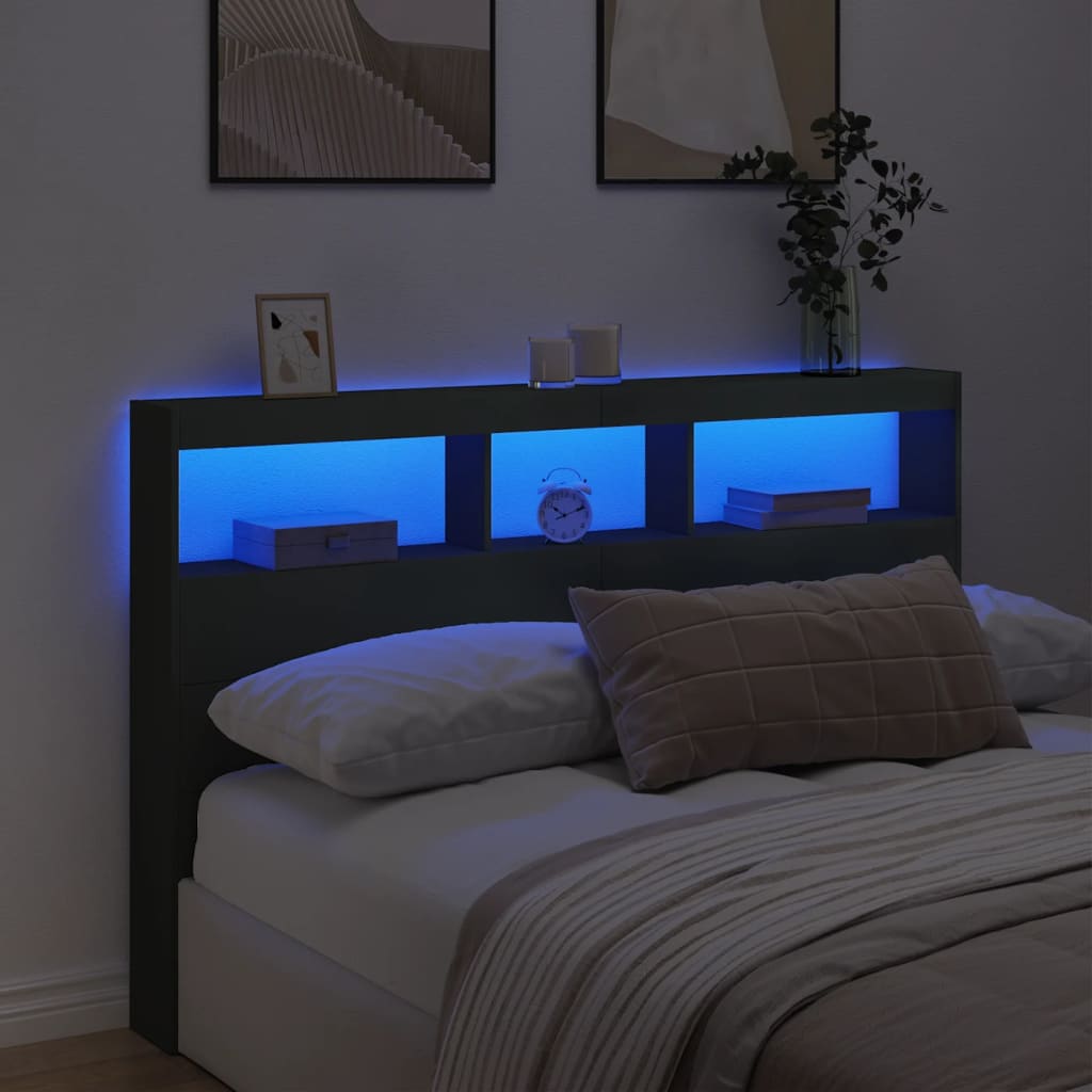 Hoofdbordkast met LED-verlichting 160x17x102 cm zwart is nu te koop bij PeponiXL, paradijselijk wonen!