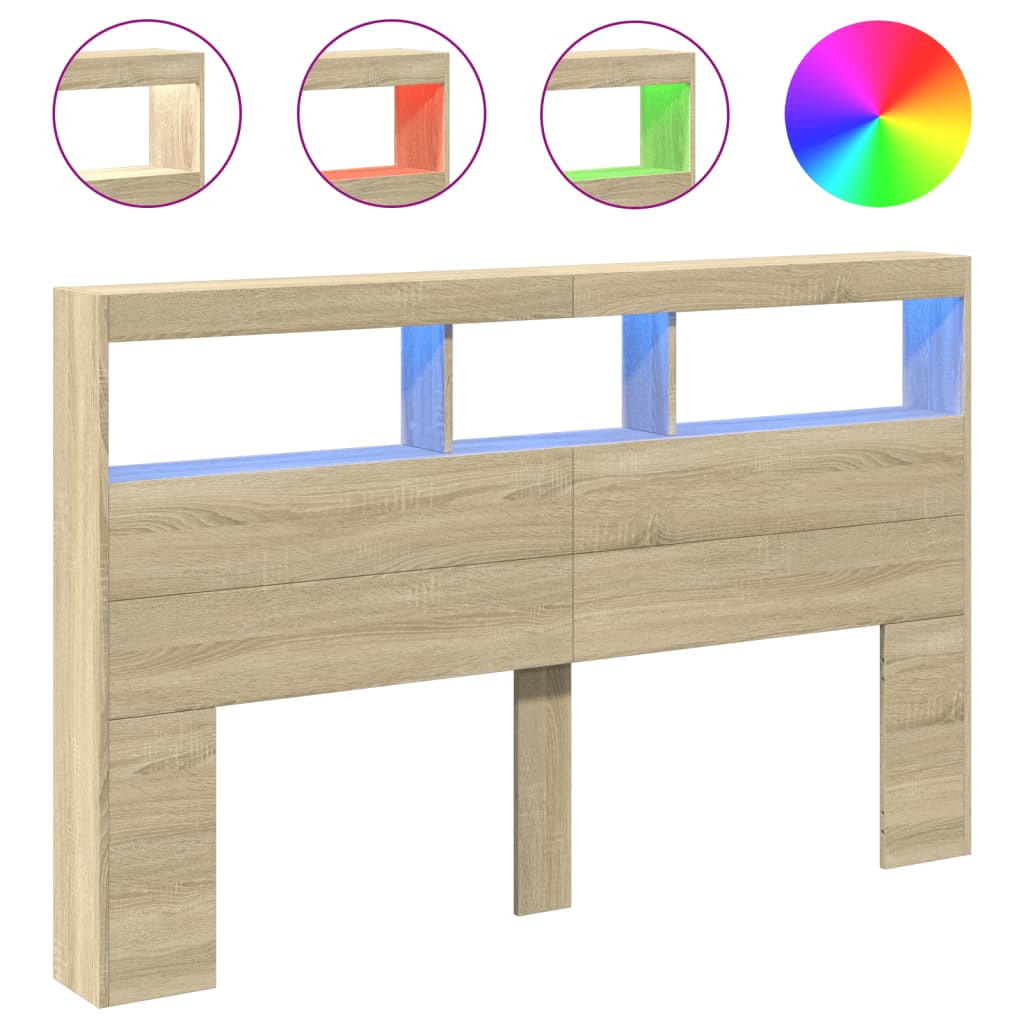 Hoofdbordkast met LED-verlichting 160x17x102 cm sonoma eiken is nu te koop bij PeponiXL, paradijselijk wonen!
