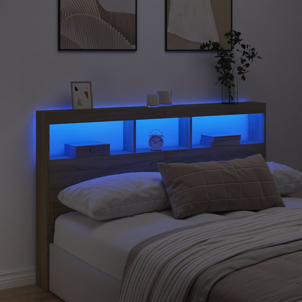 Hoofdbordkast met LED-verlichting 160x17x102 cm sonoma eiken is nu te koop bij PeponiXL, paradijselijk wonen!
