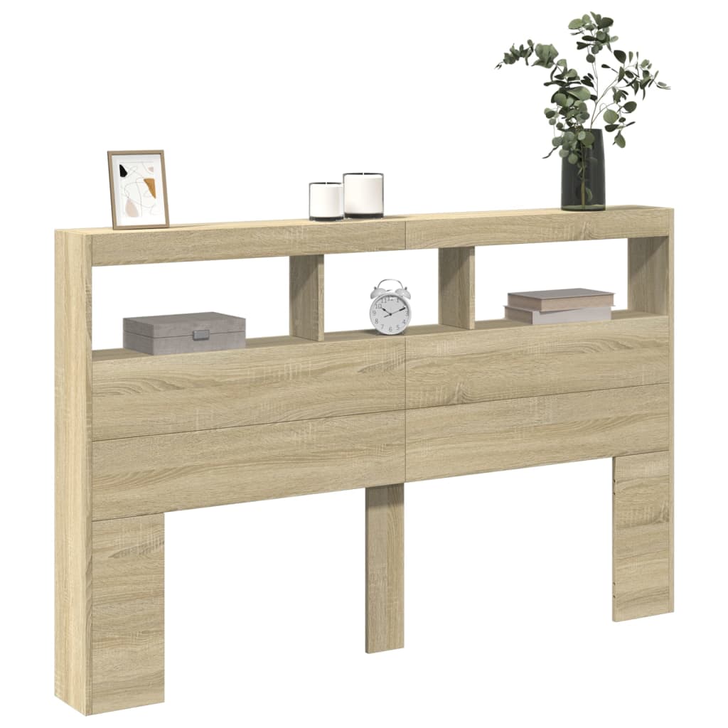 Hoofdbordkast met LED-verlichting 160x17x102 cm sonoma eiken is nu te koop bij PeponiXL, paradijselijk wonen!