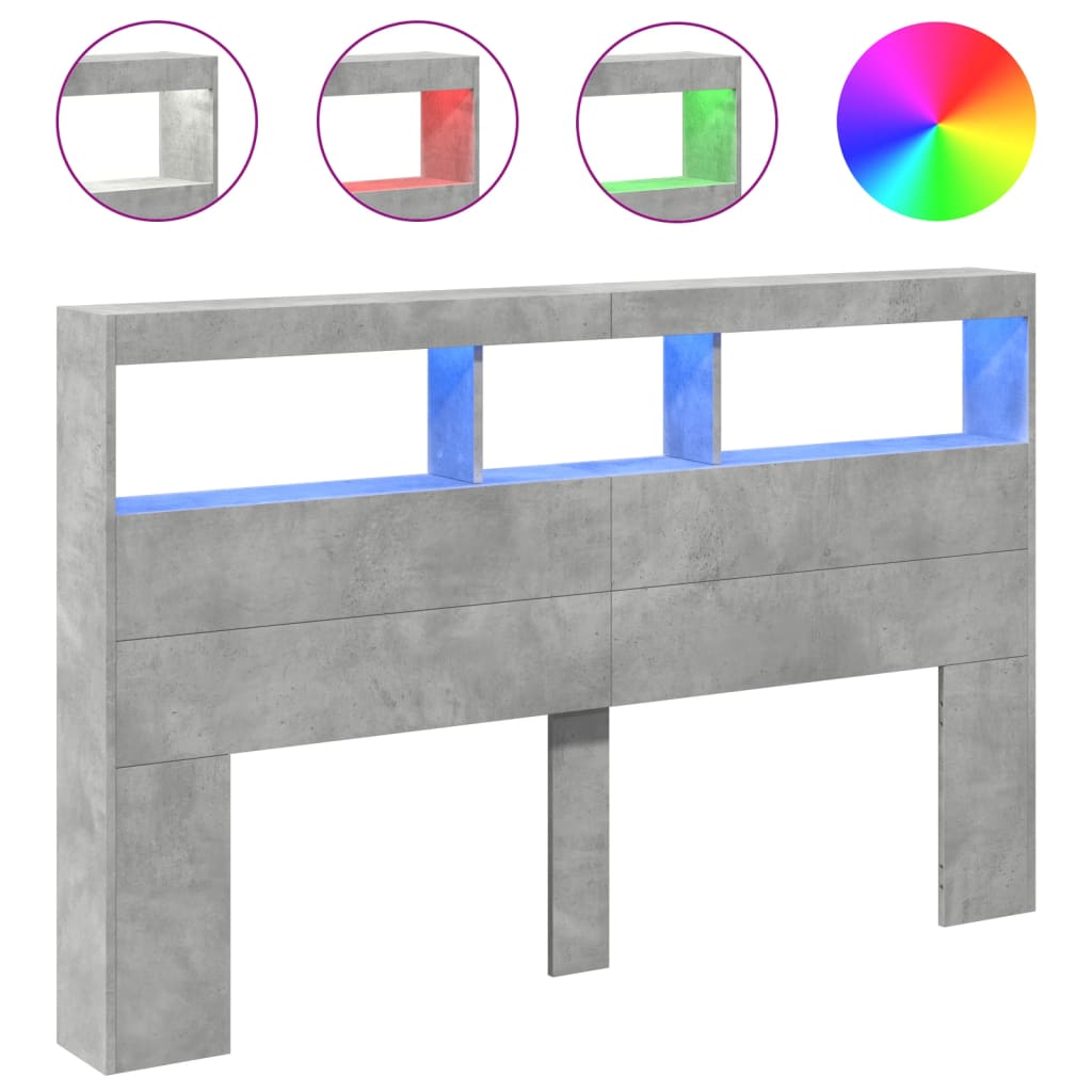Hoofdbordkast met LED-verlichting 160x17x102 cm betongrijs is nu te koop bij PeponiXL, paradijselijk wonen!