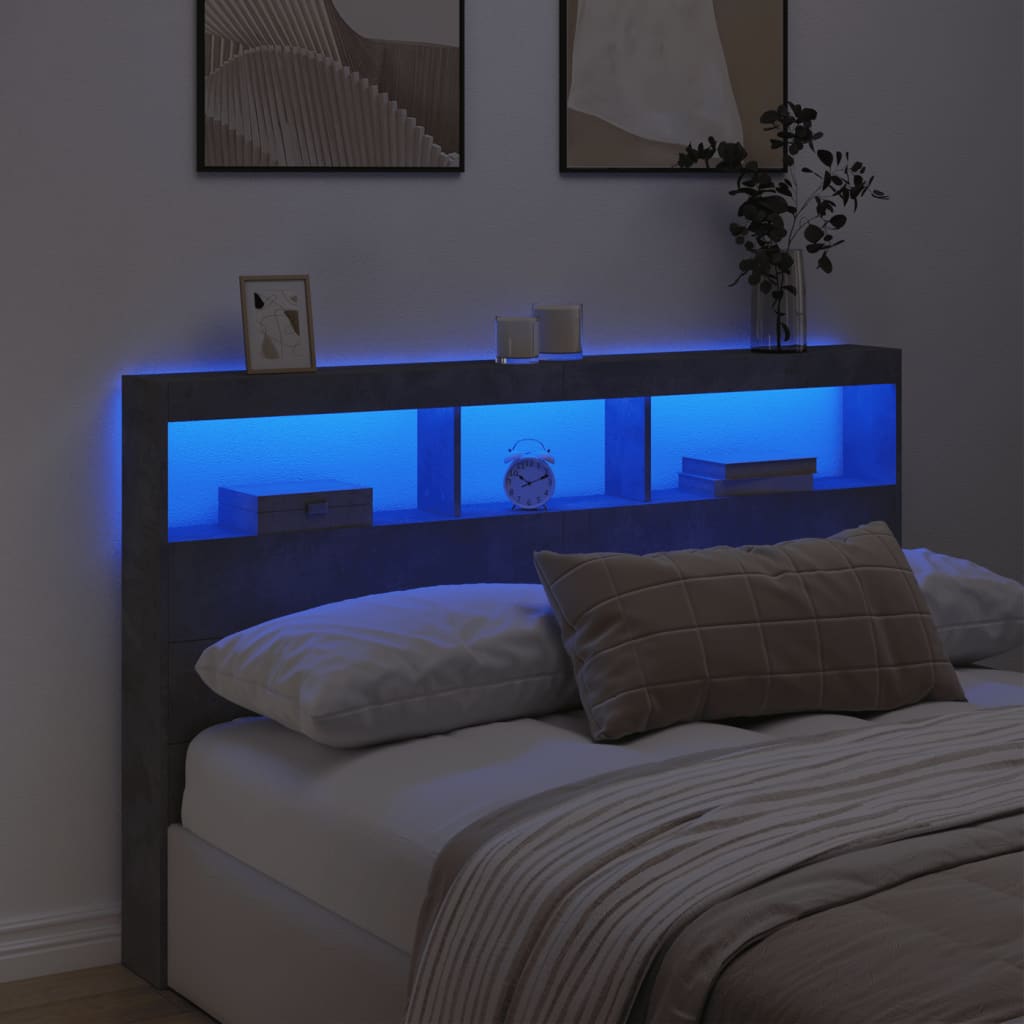 Hoofdbordkast met LED-verlichting 160x17x102 cm betongrijs is nu te koop bij PeponiXL, paradijselijk wonen!