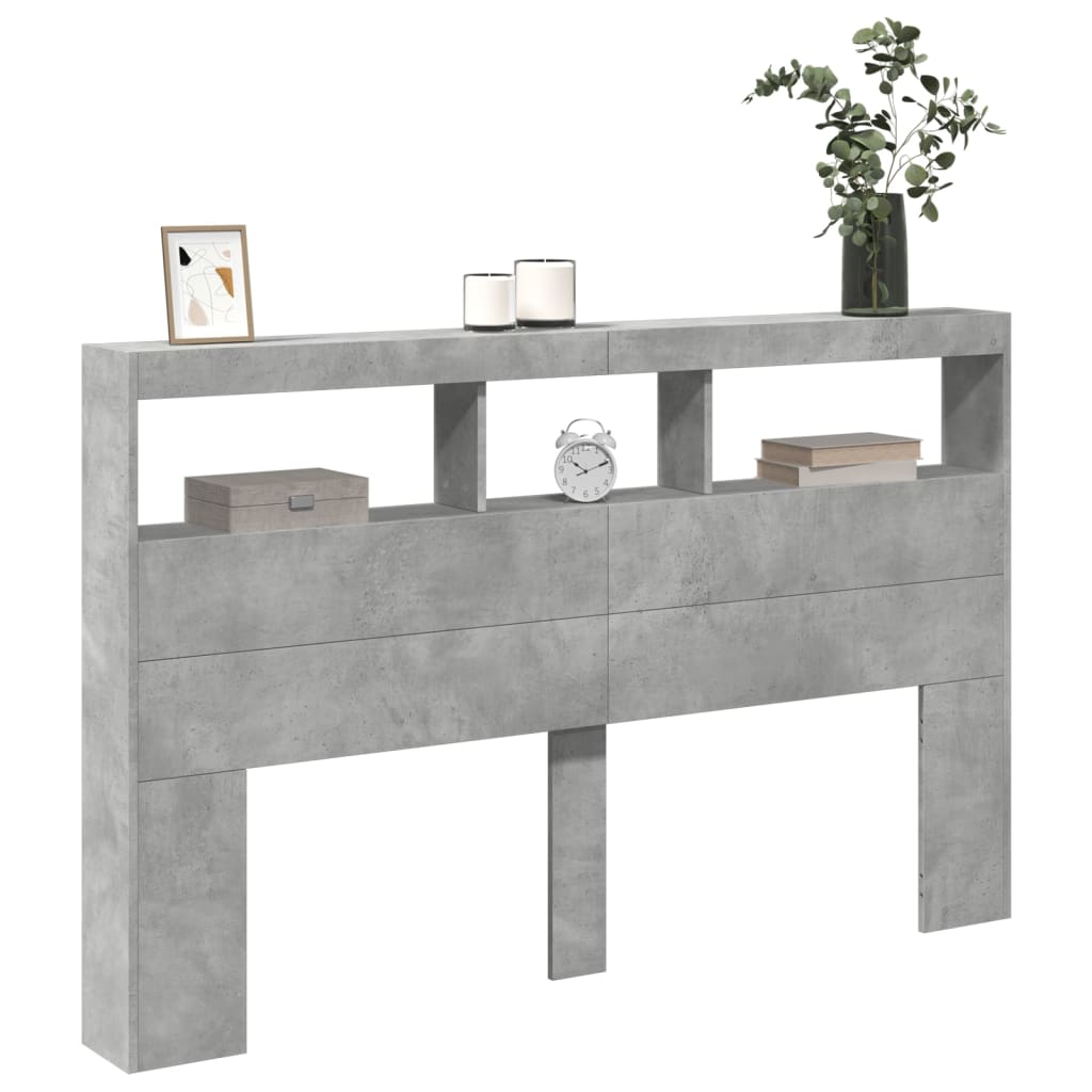 Hoofdbordkast met LED-verlichting 160x17x102 cm betongrijs is nu te koop bij PeponiXL, paradijselijk wonen!