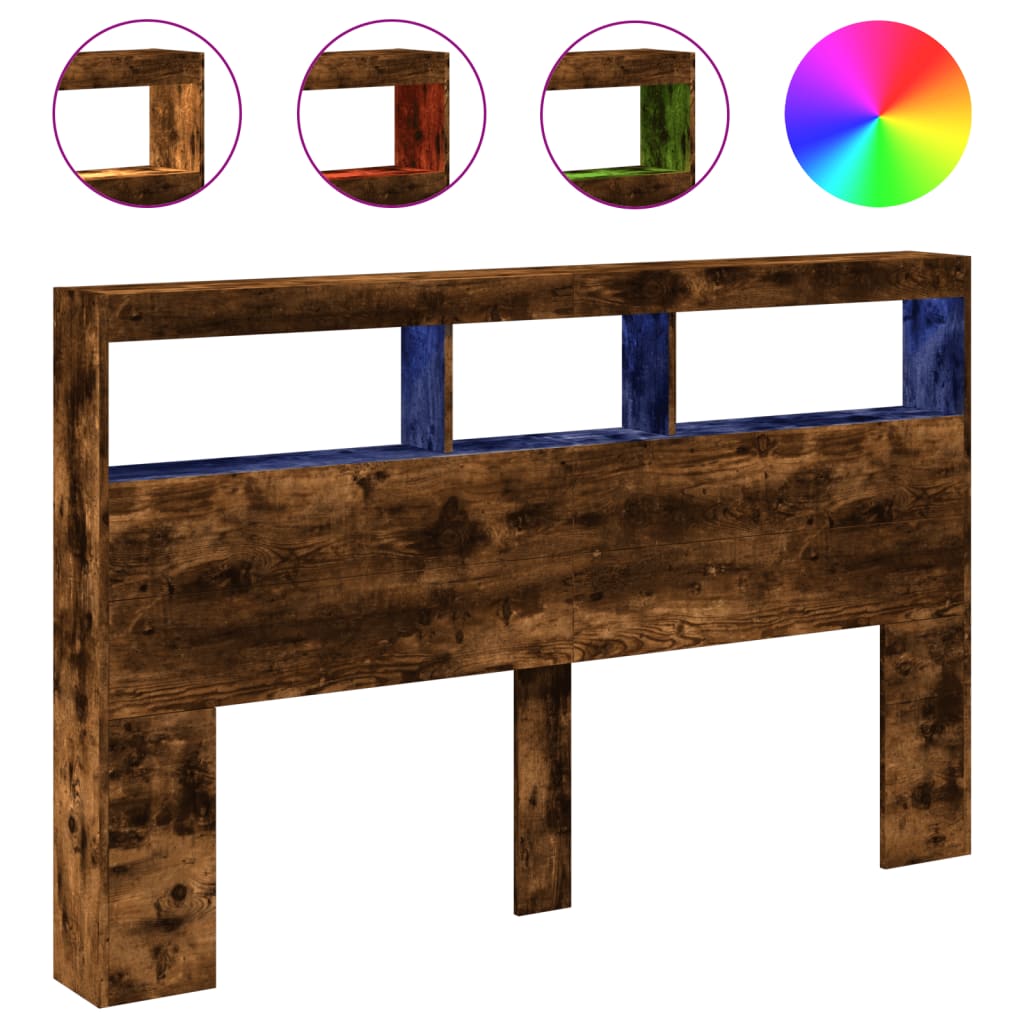Hoofdbordkast met LED-verlichting 160x17x102 cm gerookt eiken is nu te koop bij PeponiXL, paradijselijk wonen!
