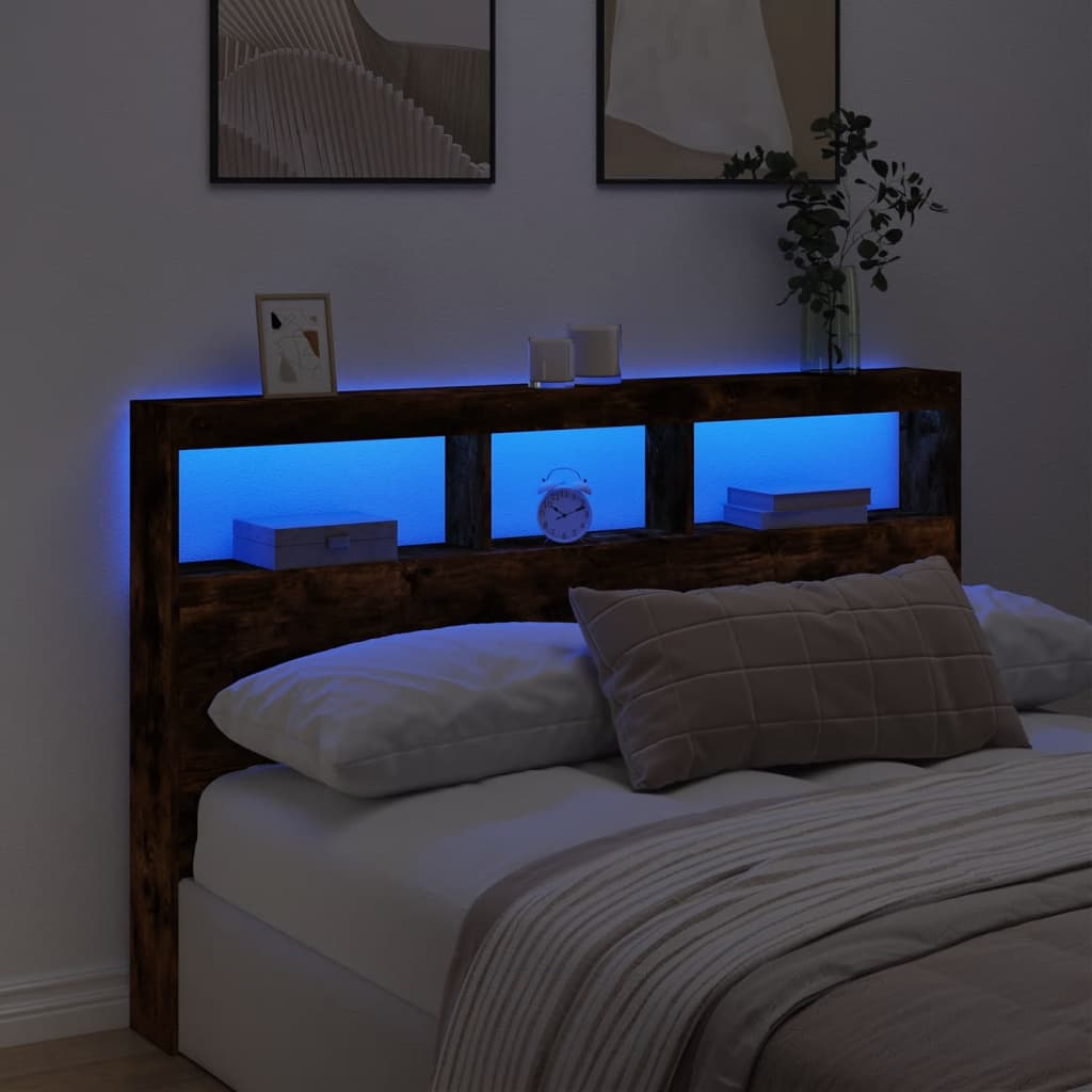 Hoofdbordkast met LED-verlichting 160x17x102 cm gerookt eiken is nu te koop bij PeponiXL, paradijselijk wonen!