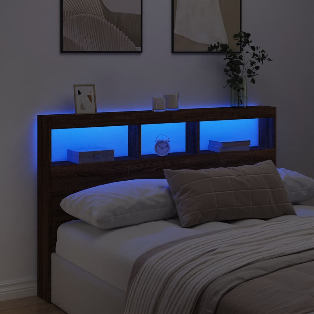 Hoofdbordkast met LED-verlichting 160x17x102 cm bruin eiken is nu te koop bij PeponiXL, paradijselijk wonen!