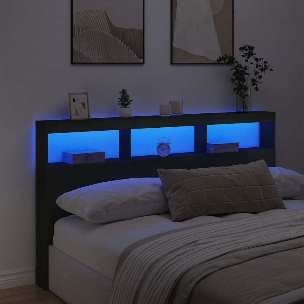 Hoofdbordkast met LED-verlichting 180x17x102 cm zwart is nu te koop bij PeponiXL, paradijselijk wonen!