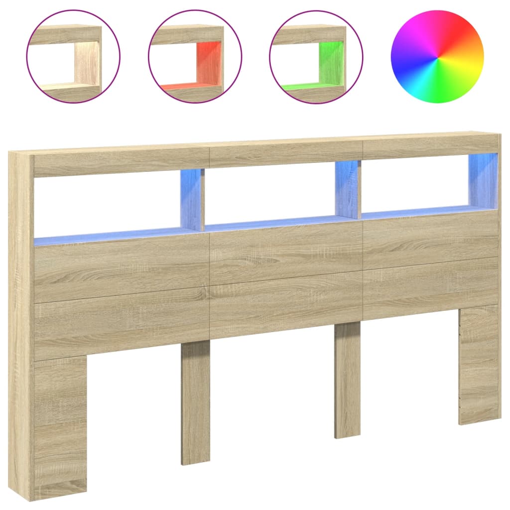 Hoofdbordkast met LED-verlichting 180x17x102 cm sonoma eiken is nu te koop bij PeponiXL, paradijselijk wonen!