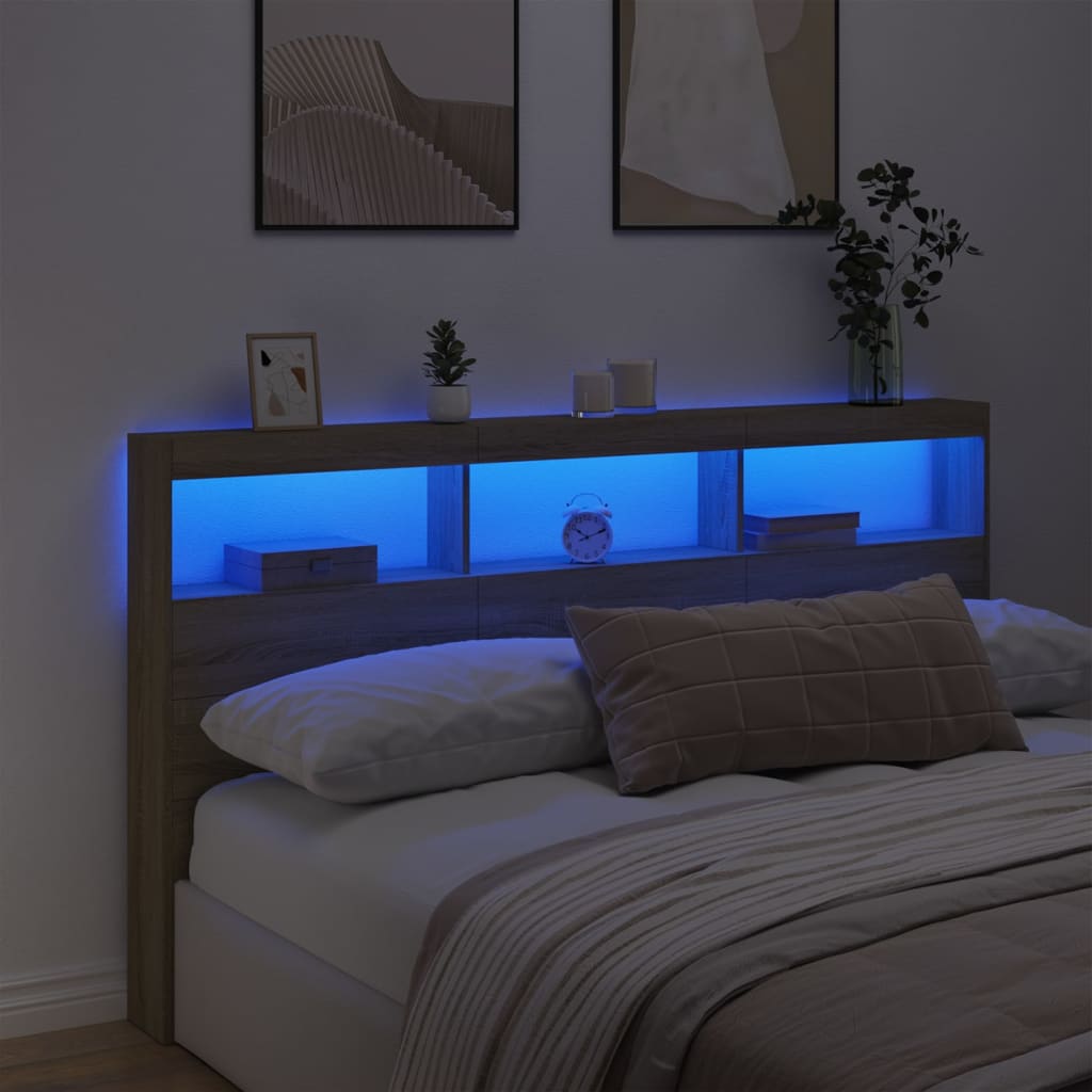 Hoofdbordkast met LED-verlichting 180x17x102 cm sonoma eiken is nu te koop bij PeponiXL, paradijselijk wonen!