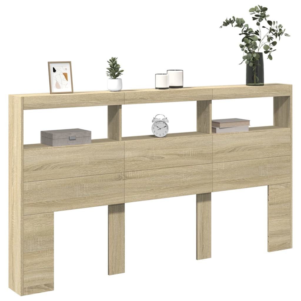 Hoofdbordkast met LED-verlichting 180x17x102 cm sonoma eiken is nu te koop bij PeponiXL, paradijselijk wonen!